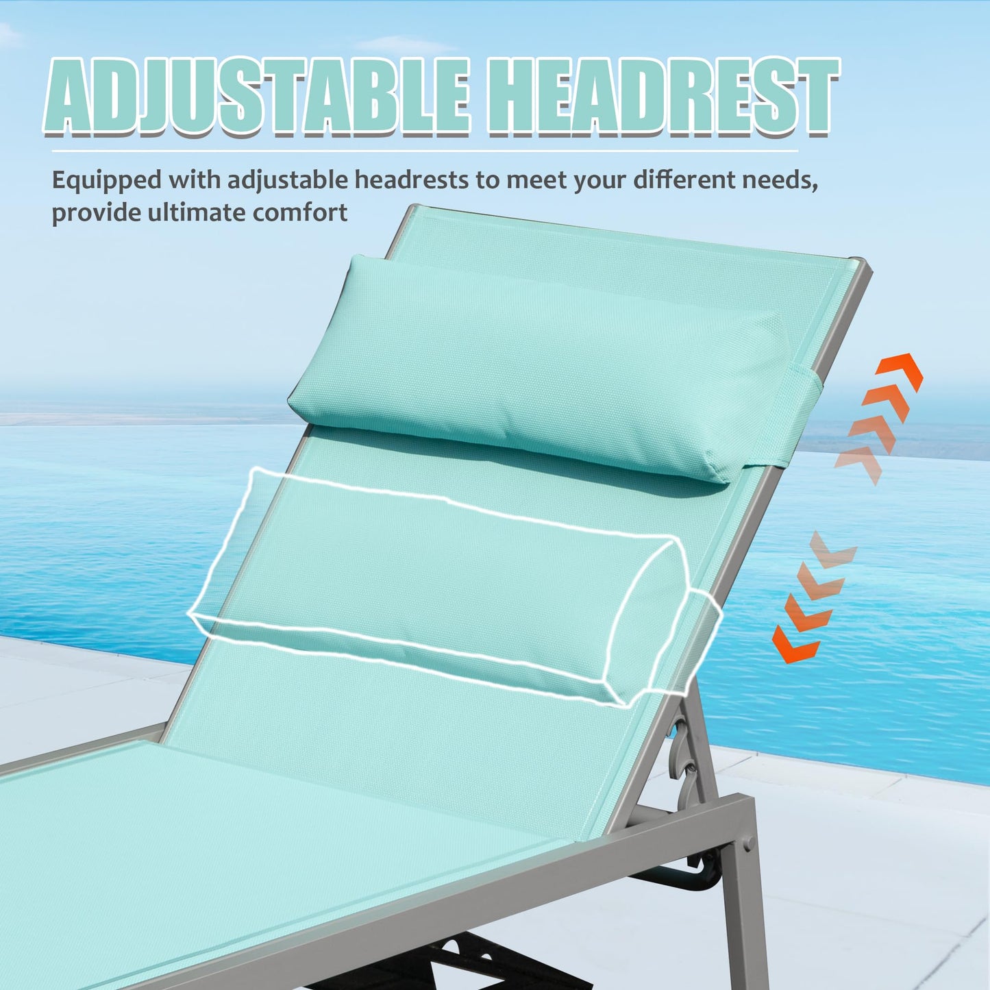 Patio Chaise Lounge Set of 3 with Side Table, Aluminum Adjustable Recliners
