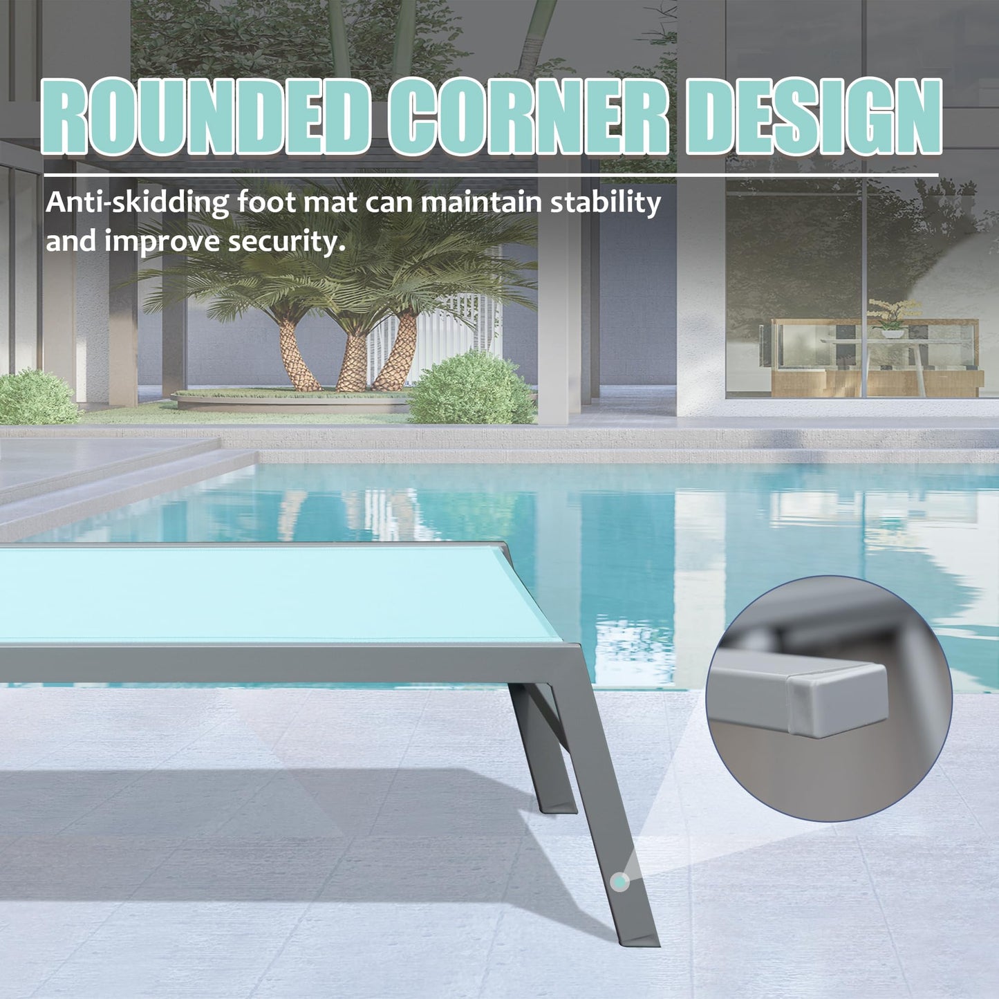 Patio Chaise Lounge Set of 3 with Side Table, Aluminum Adjustable Recliners