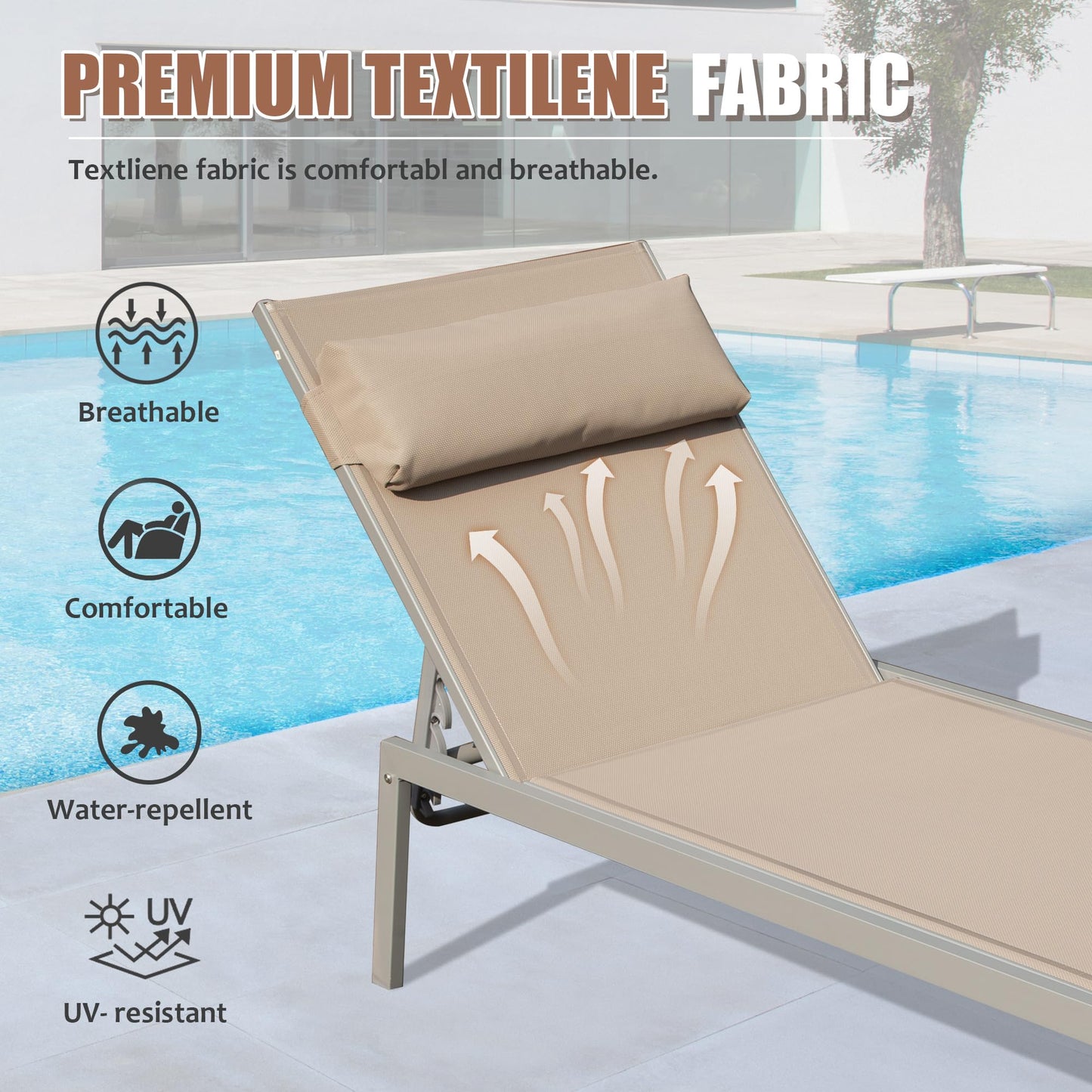 Patio Chaise Lounge Set of 3 with Side Table