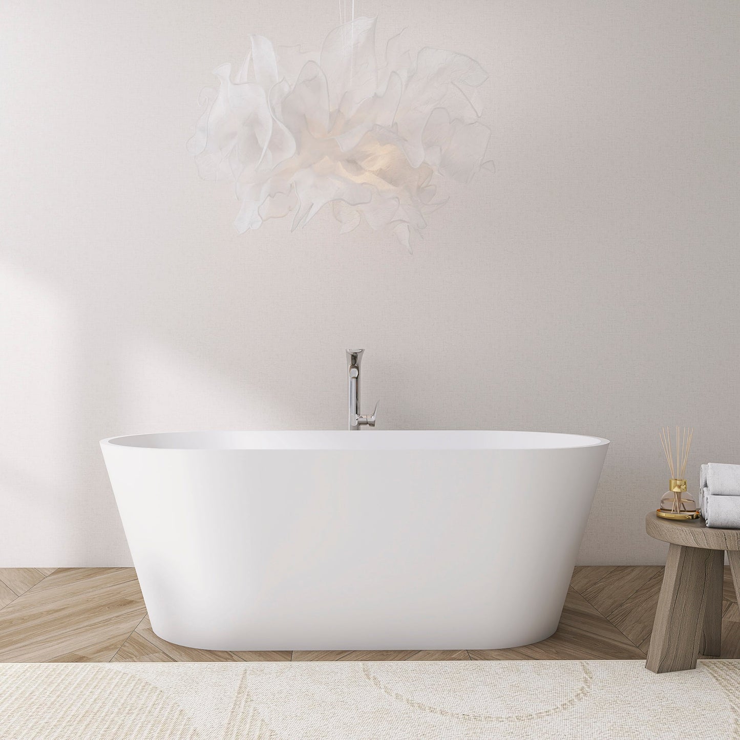 65 Inch Freestanding Solid Surface Soaking Bathtub
