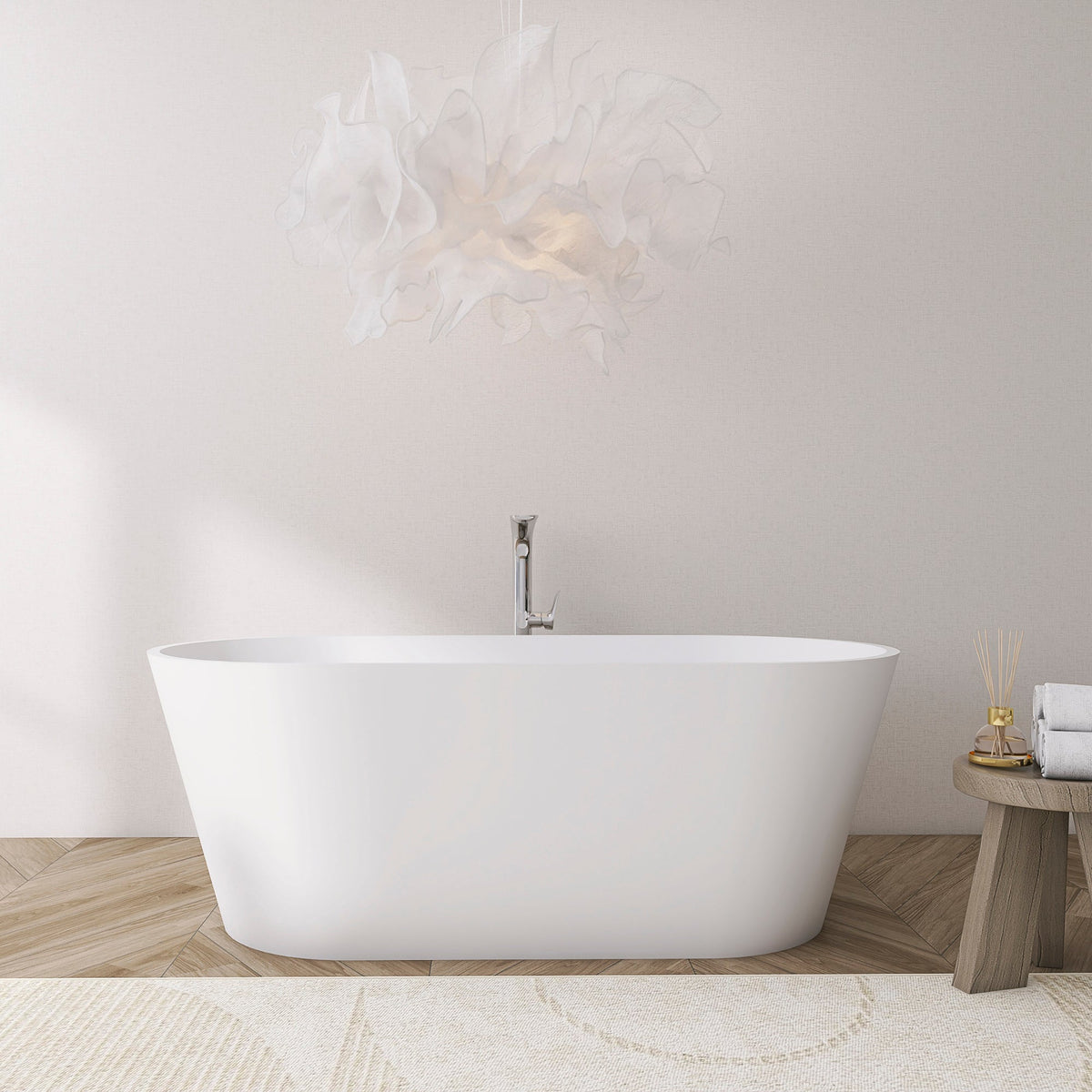 55 Inch Freestanding Solid Surface Soaking Bathtub