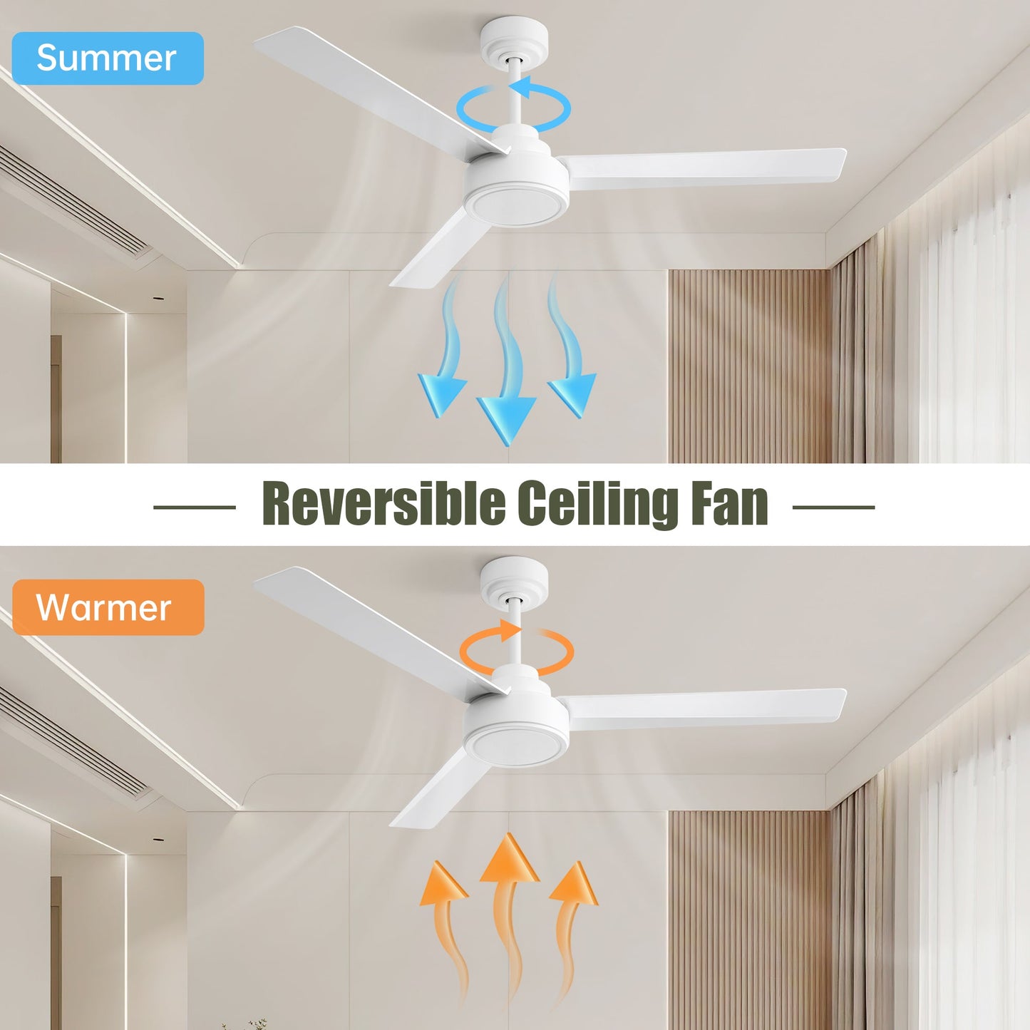 52" Ceiling Fan Without Light with Remote Control and Reversible DC Motor