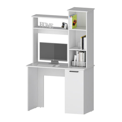 White 3-Tier Storage Shelves Computer Desk