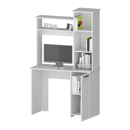 White 3-Tier Storage Shelves Computer Desk