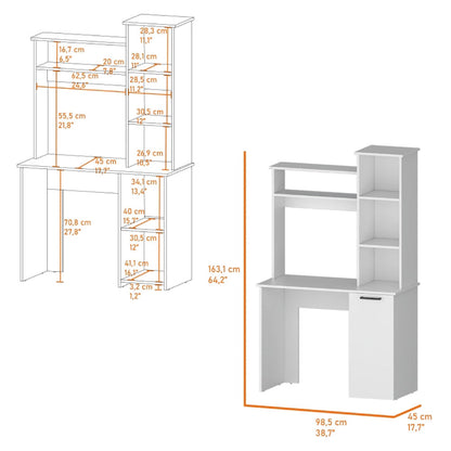 White 3-Tier Storage Shelves Computer Desk