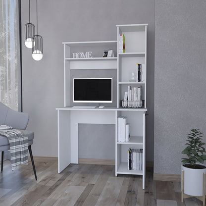White 3-Tier Storage Shelves Computer Desk
