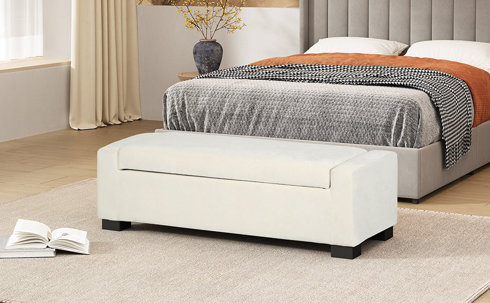 50" Ottoman Bench in Textured Fabric with Hidden Storage