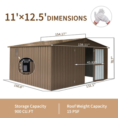 Backyard Storage Shed 11' x 12.5' with Galvanized Steel Frame & Windows