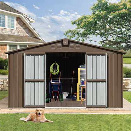 Backyard Storage Shed 11'x9' with Galvanized Steel Frame & Lockable Door