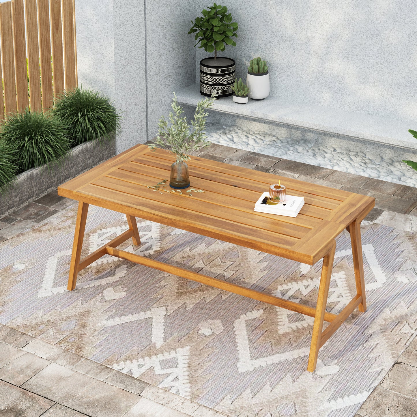 Modern Outdoor Dining Table with Acacia Wood and Teak Finish