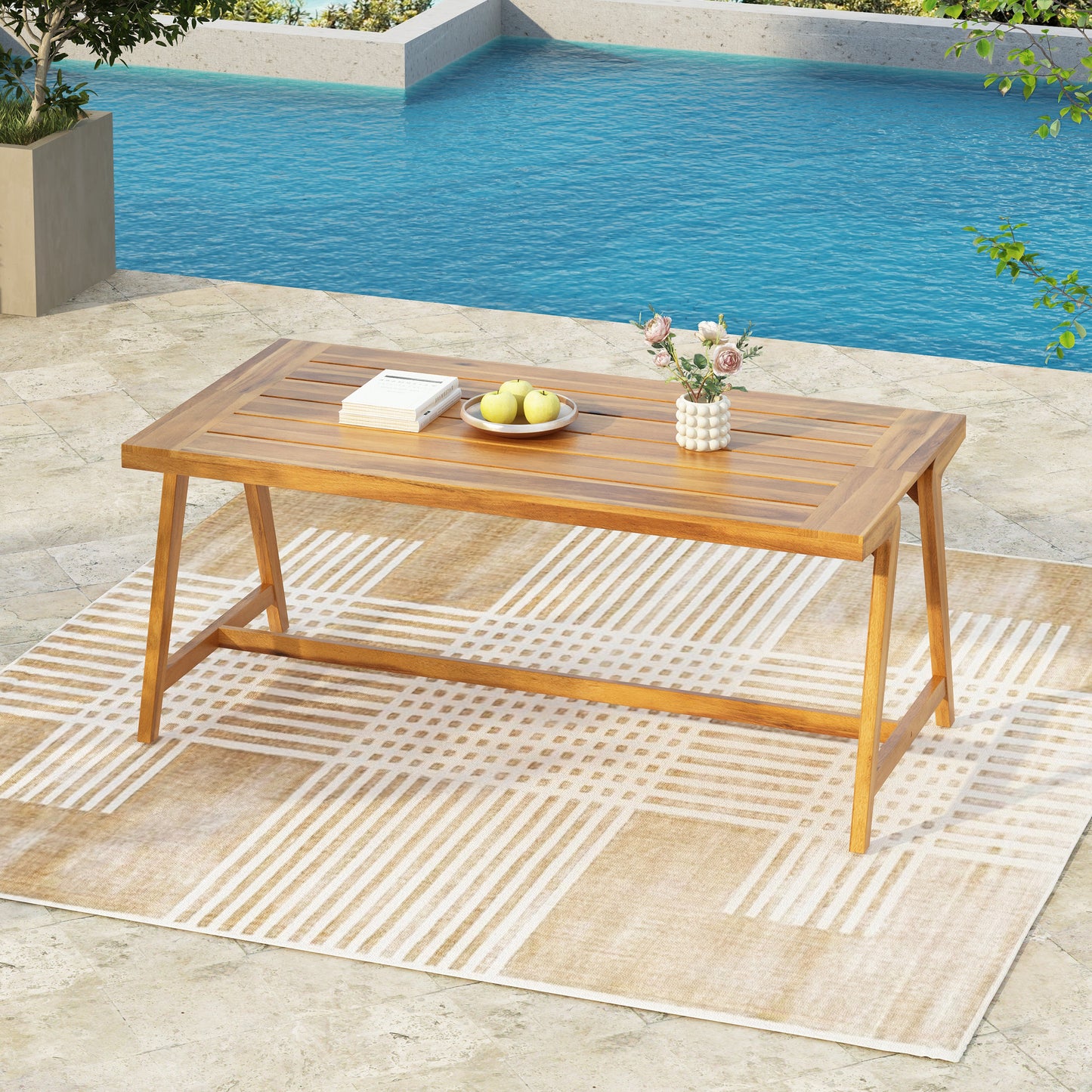 Modern Outdoor Dining Table with Acacia Wood and Teak Finish
