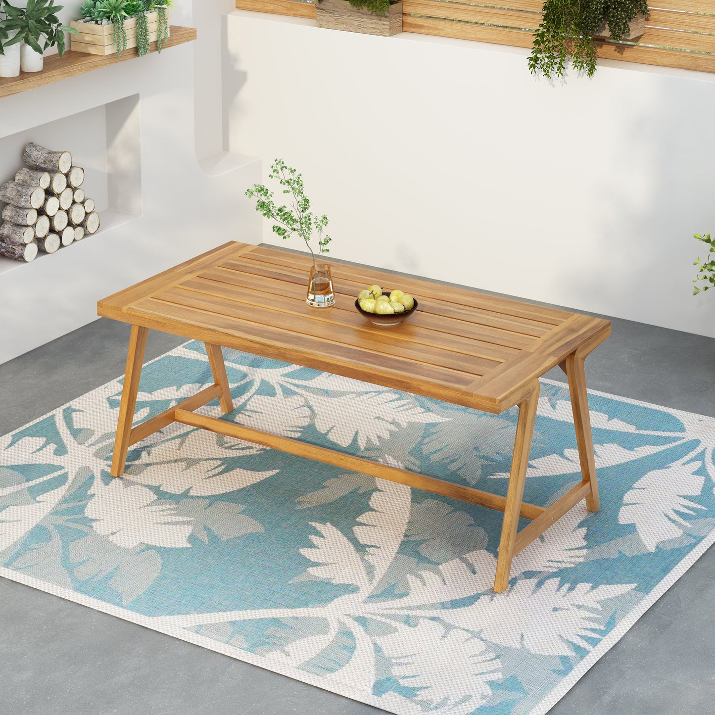 Modern Outdoor Dining Table with Acacia Wood and Teak Finish