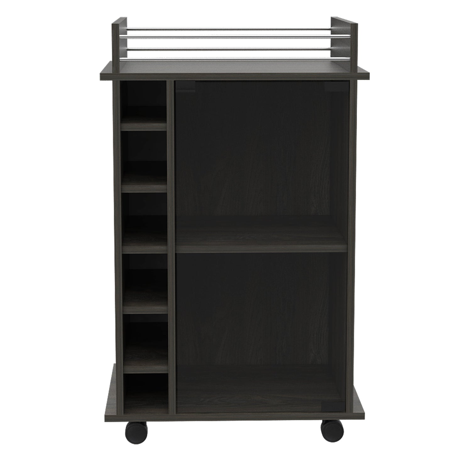 Dukat Bar Cart, Two Shelves, Six Built-in Wine Rack - Espresso