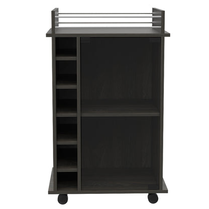 Dukat Bar Cart, Two Shelves, Six Built-in Wine Rack - Espresso