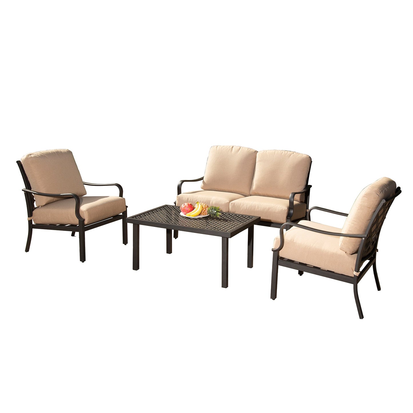 Outdoor 4-Piece Patio Conversation Set with Metal Dining Table and Chairs