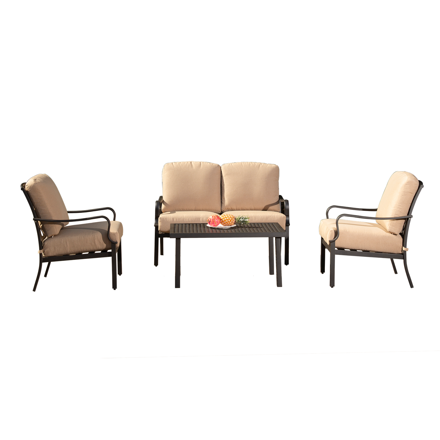 Outdoor 4-Piece Patio Conversation Set with Metal Dining Table and Chairs