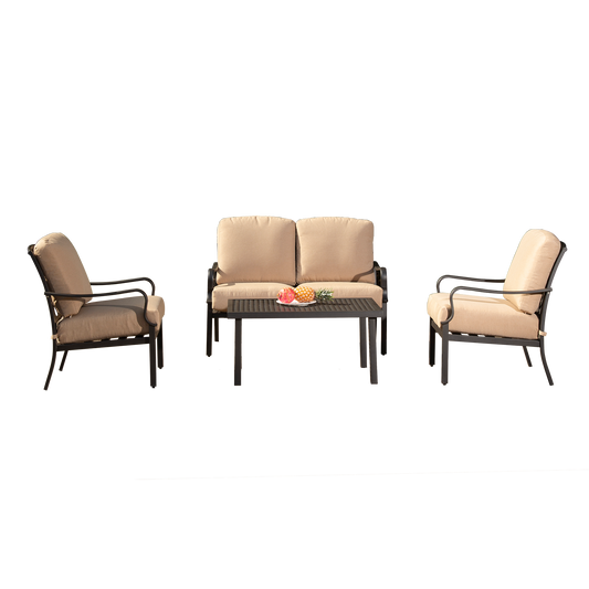 Outdoor 4-Piece Patio Conversation Set with Metal Dining Table and Chairs