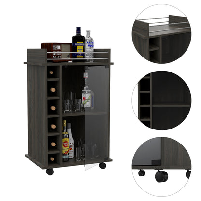 Dukat Bar Cart, Two Shelves, Six Built-in Wine Rack - Espresso
