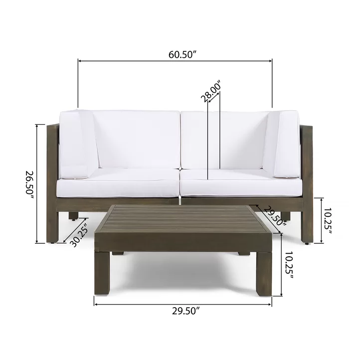 Brava X-Back 2-Seater Sectional Loveseat with Coffee Table