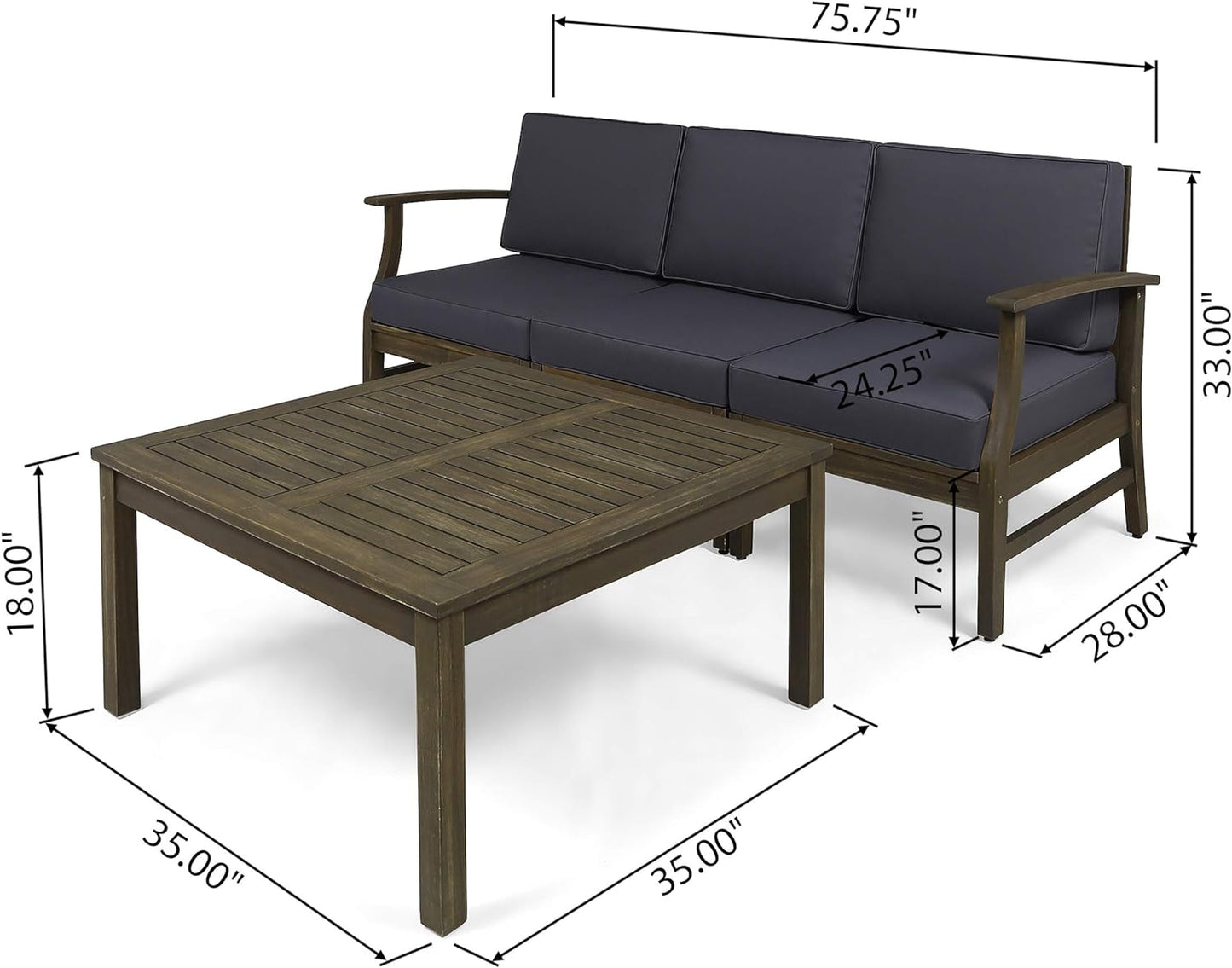 Perla 3 Seater Sofa and Table Set, Dark