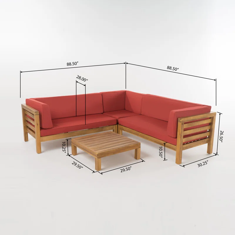Oana Outdoor Wooden Sectional Set with Cushions