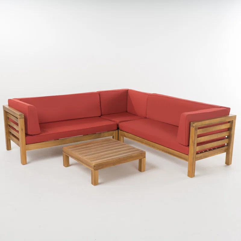 Oana Outdoor Wooden Sectional Set with Cushions