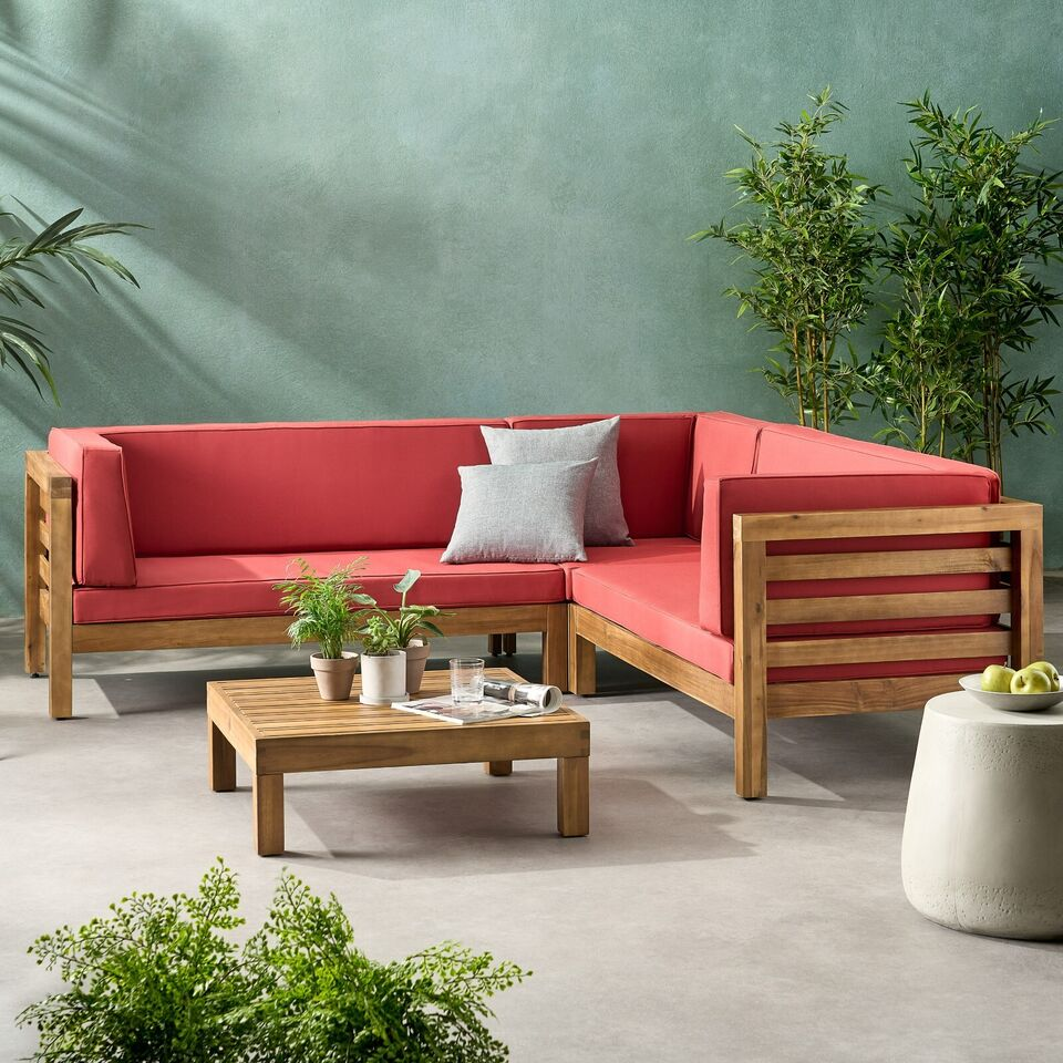 Oana Outdoor Wooden Sectional Set with Cushions