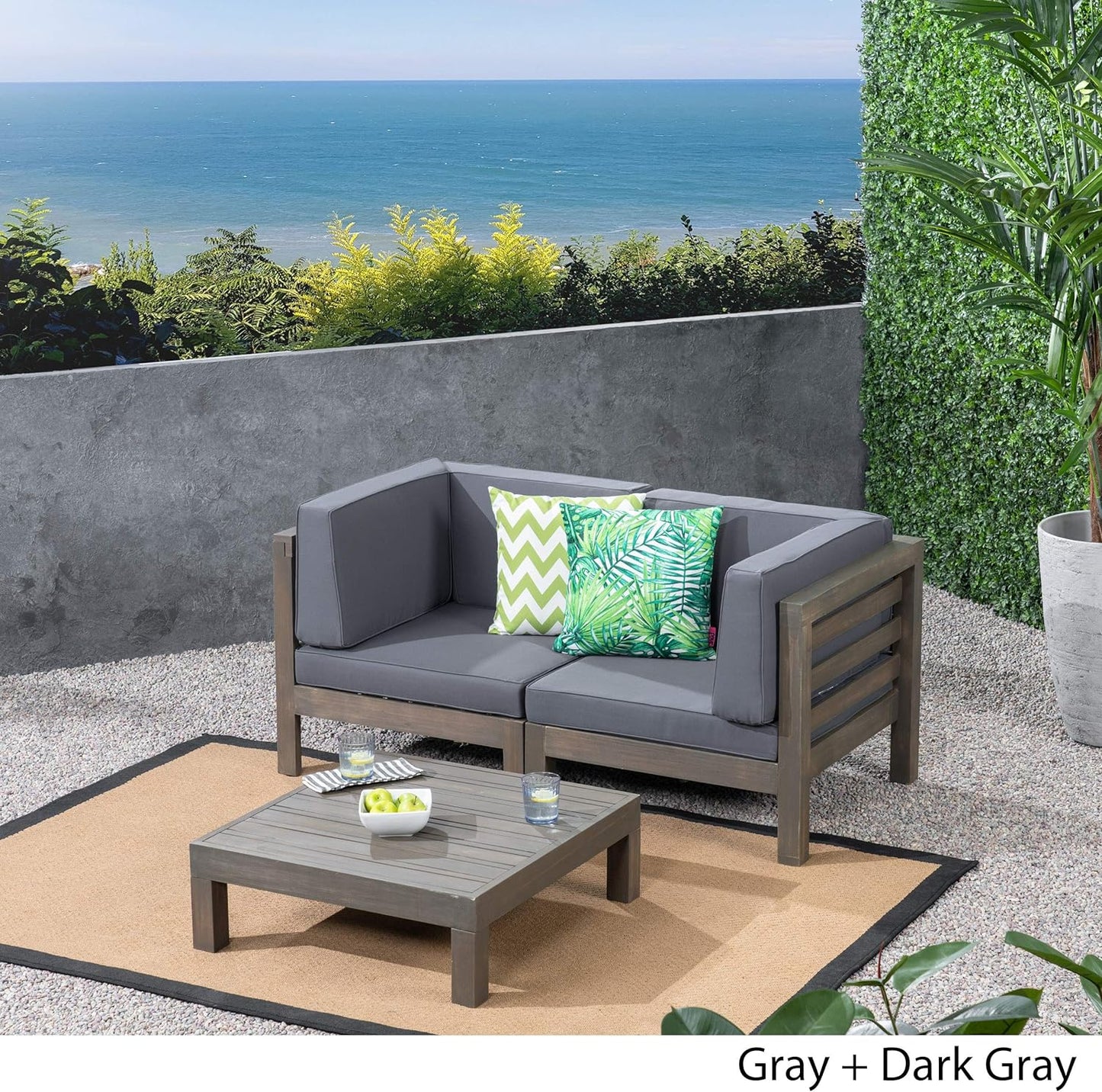 OANA 3-Piece Love Seat Set with Coffee Table, Dark