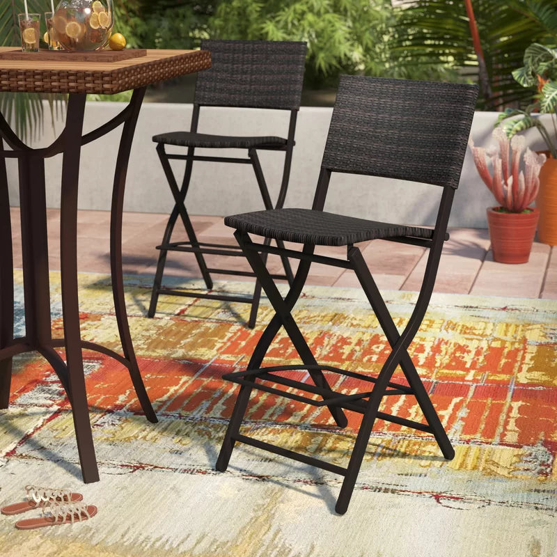 Outdoor Wicker Barstools Faux Rattan Patio Bar Stools - Set of 2