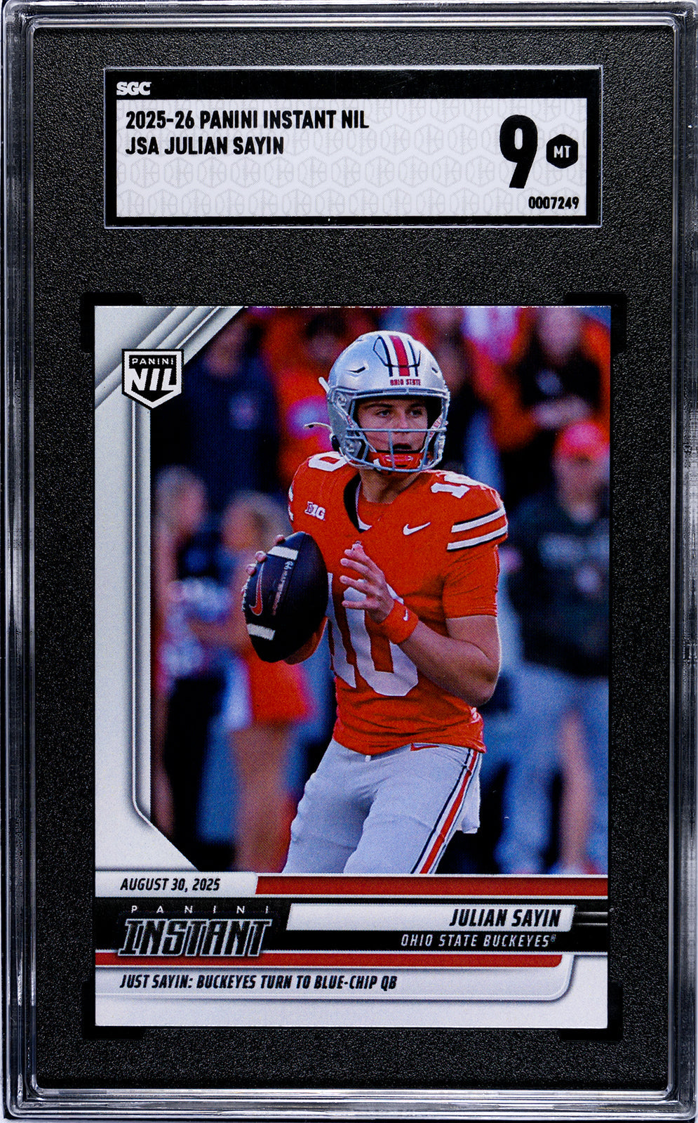 Graded 2025 Panini Instant NIL Julian Sayin #JSA Rookie RC Football Card SGC 9 Mint