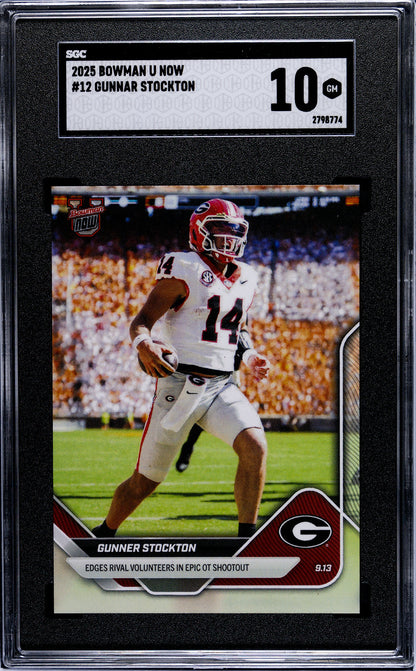 Graded 2025 Topps Bowman U Now Gunner Stockton #12 Rookie RC Football Card SGC 10 Gem Mint