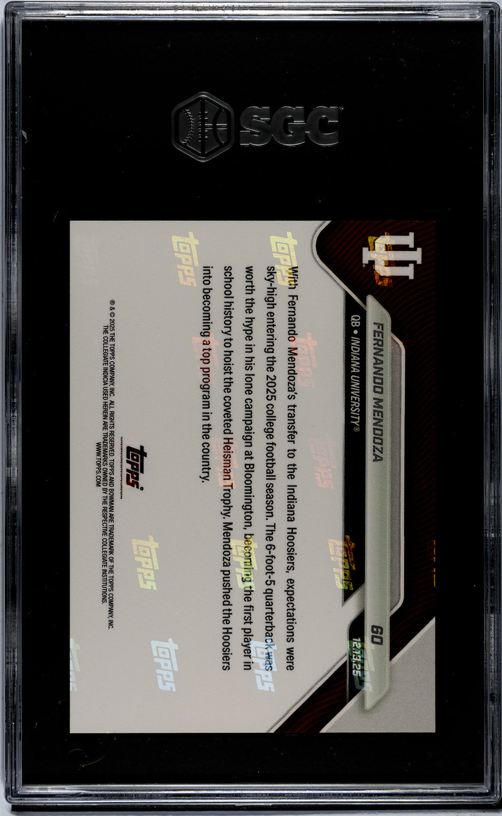 Graded 2025 Topps Bowman U Now Fernando Mendoza #60 Rookie RC Football Card SGC 8.5 Near Mint+