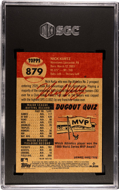 Graded 2025 Topps Living Nick Kurtz #879 Rookie RC Baseball Card SGC 10 Gem Mint