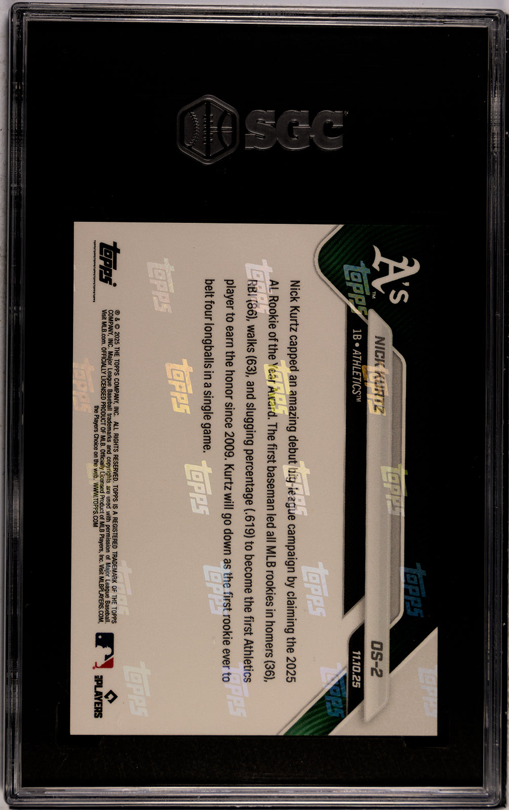 Graded 2025 Topps Now Nick Kurtz #OS2 Offseason Rookie RC Baseball Card SGC 9 Mint