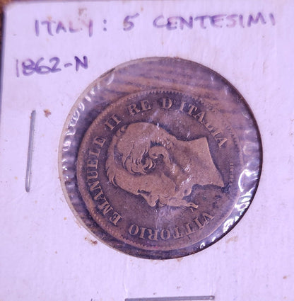 1862 N Italy 5 Centesimi Very Fine