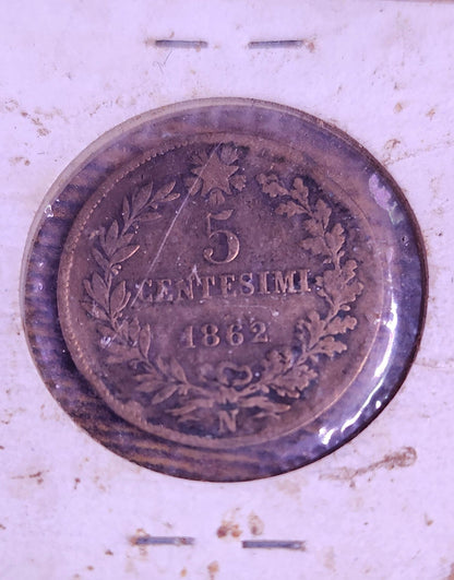 1862 N Italy 5 Centesimi Very Fine