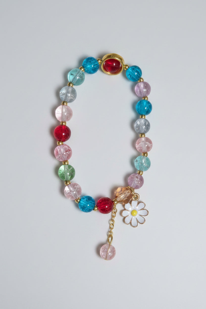 Boho Beaded Bracelet With Daisy Charm
