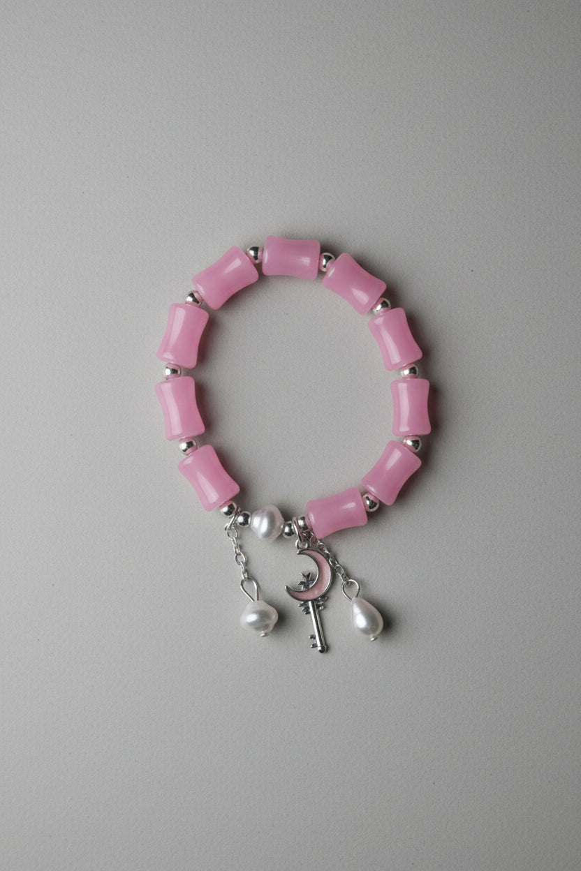 Boho Pink Beaded Celestial Charm Bracelet