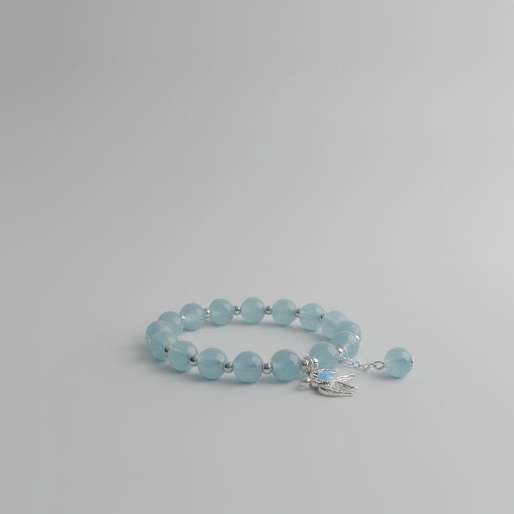 Boho Crackled Glass Blue Beads With Bird Charm