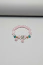 Boho Pink Glass Bead Bracelet With Butterfly Charm