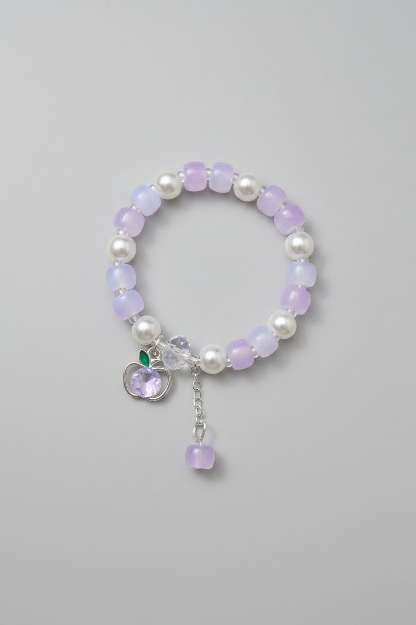 Boho Pink Elastic Bracelet With Apple Charm