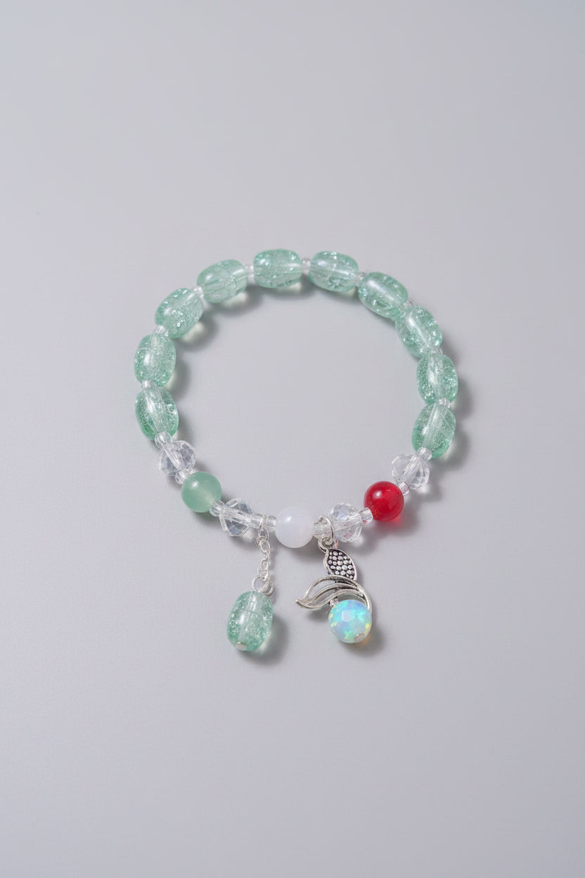 Boho Green Glass Beaded Bracelet With Charm