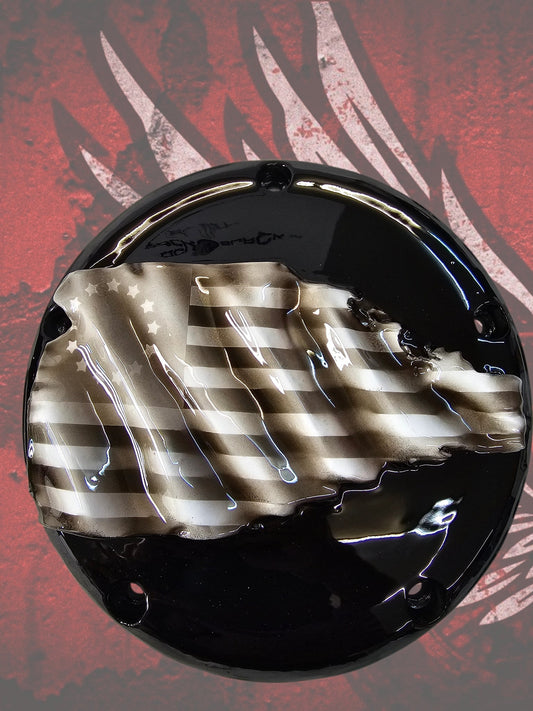 Betsy themed Tattered American Flag Harley derby cover