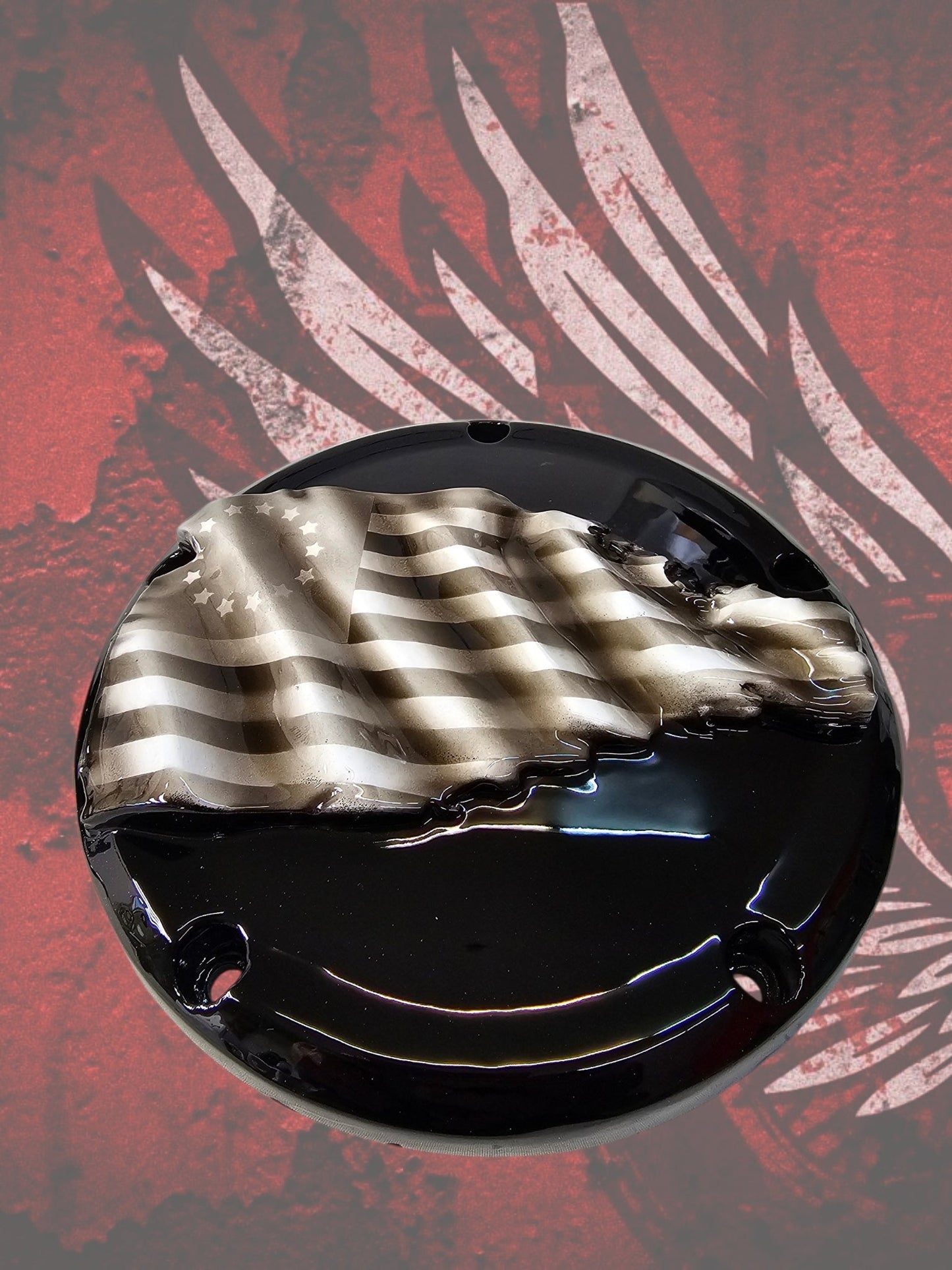 Betsy themed Tattered American Flag Harley derby cover