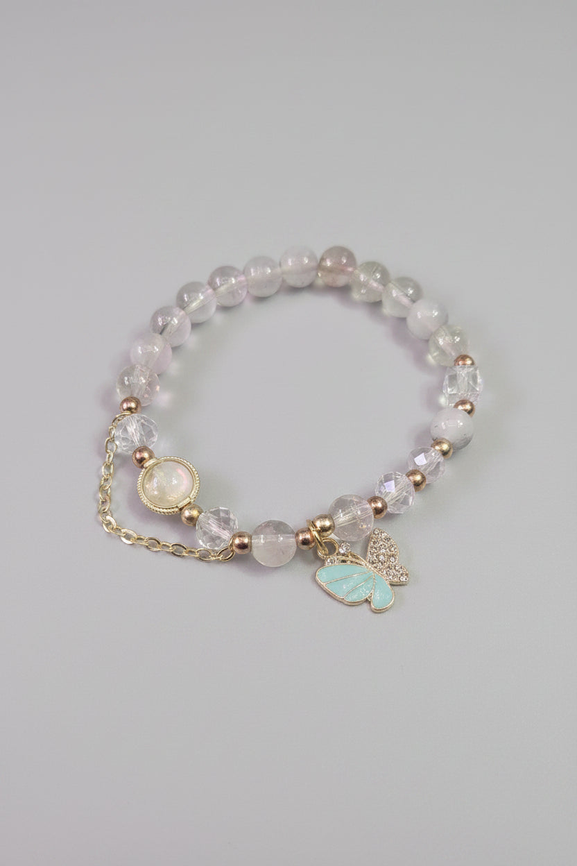 Boho Clear and White Elastic Butterfly Charm Bracelet