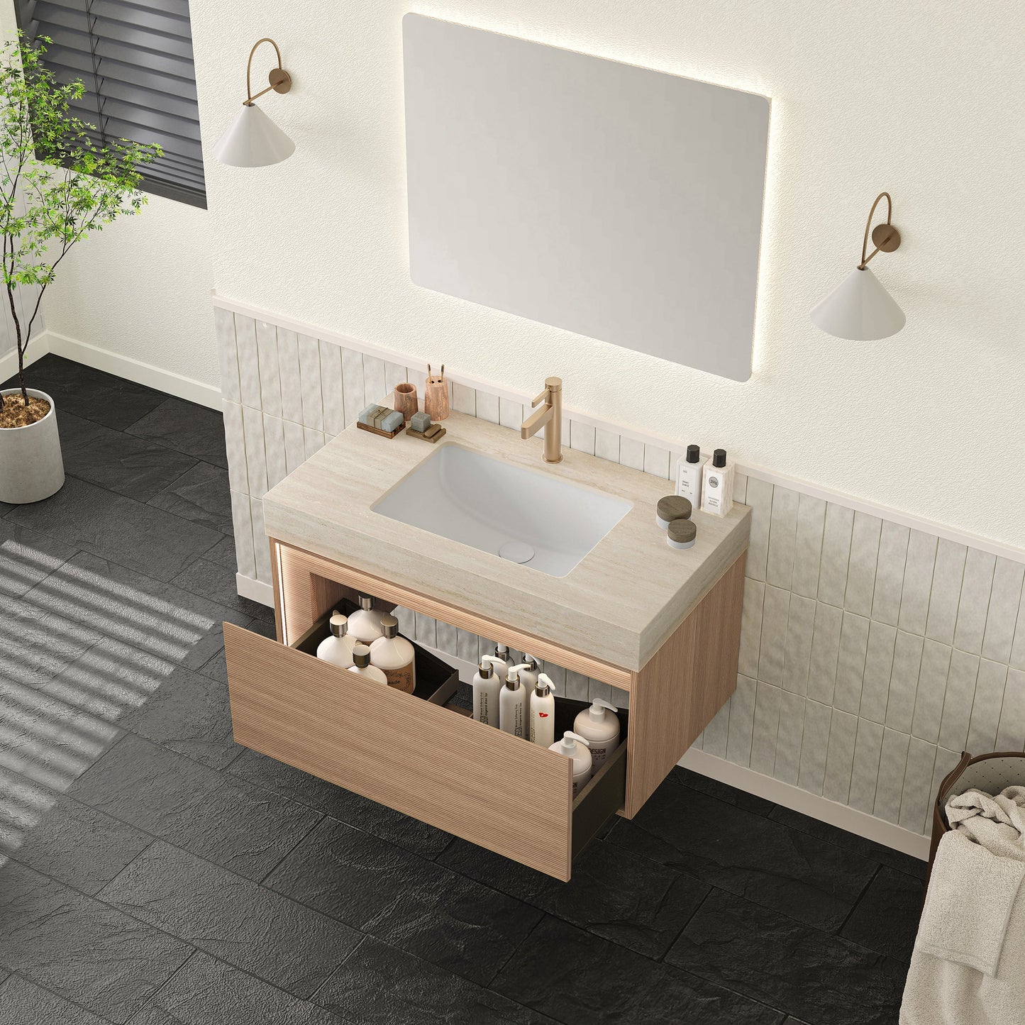 NYAH 36'' Bathroom Vanity & Sink - Floating Ultra-Slim Grille Design