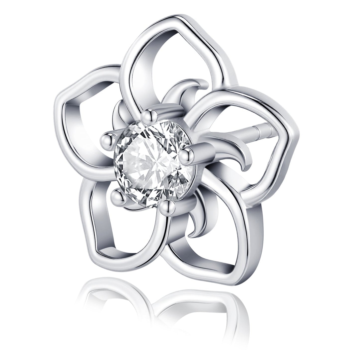S925 Sterling Silver Abstract Flower Stud Earrings, 0.5ct D-VVS1 Moissanite, Platinum Plated Hollow Petal Design, With GRA Certificate Gift Box