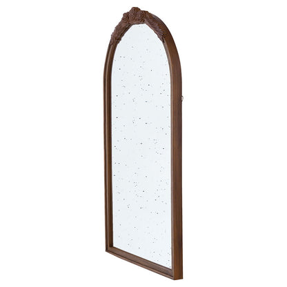 Hand Carved Rose Antique Mirror Frame, Wood Arch Mirror Wall Decor For Living Room