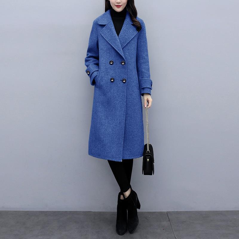 Womens MidLength KoreanStyle DoubleBreasted Wool Coat
