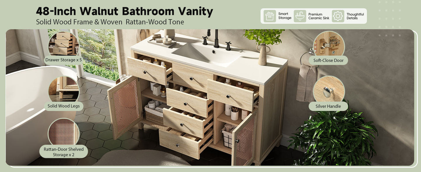 48-Inch Natural Rattan Bathroom Vanity